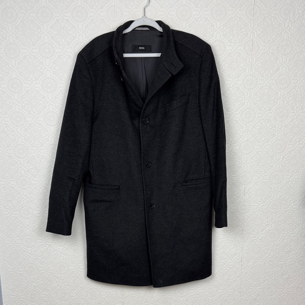 Hugo Boss Cashmere Wool Tailored Coat | Charcoal Gray‎ | EU 54 / US 44R Peacoat